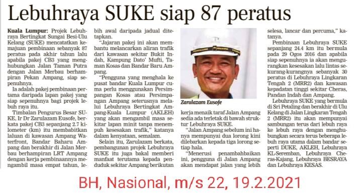 Lebuhraya SUKE siap 87 peratus