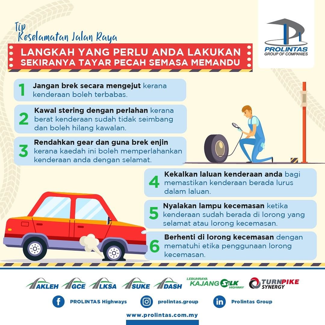 Langkah Yang Perlu Anda Lakukan Sekiranya Tayar Pecah Semasa Memandu