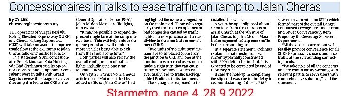 The Star | Concessionaires in talks to ease traffic on ramp to Jalan Cheras