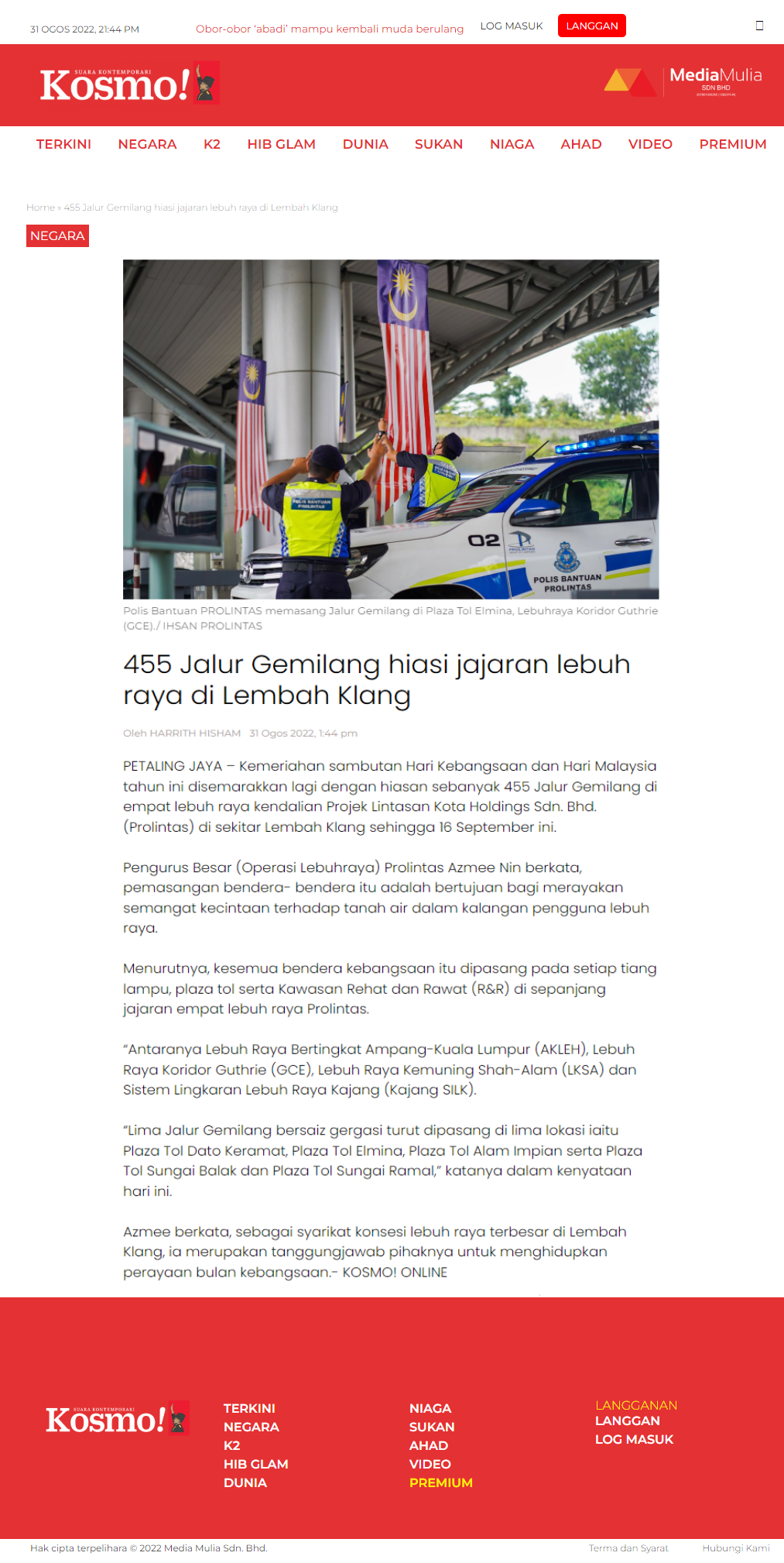 Kosmo! | 455 Jalur Gemilang hiasi jajaran lebuh raya di Lembah Klang