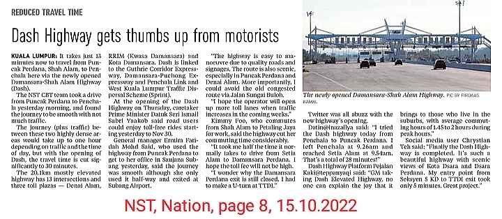 New Straits Times | DASH highway gets thumbs up from motorists