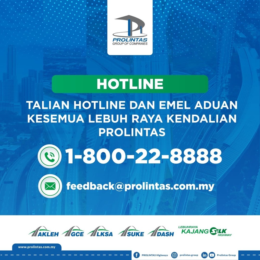 NOMBOR TALIAN HOTLINE DAN EMEL ADUAN BAGI KESEMUA LEBUH RAYA KENDALIAN PROLINTAS DISERAGAMKAN