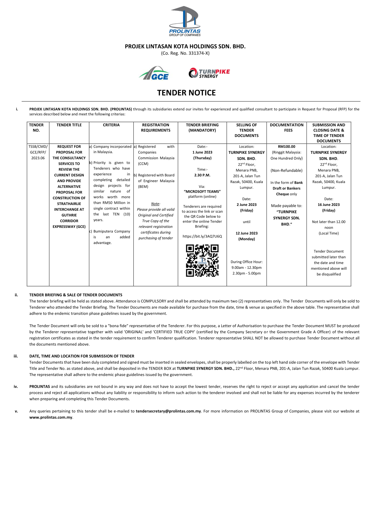 TENDER – REQUEST FOR PROPOSAL FOR CONSULTANCY SERVICES AT GCE