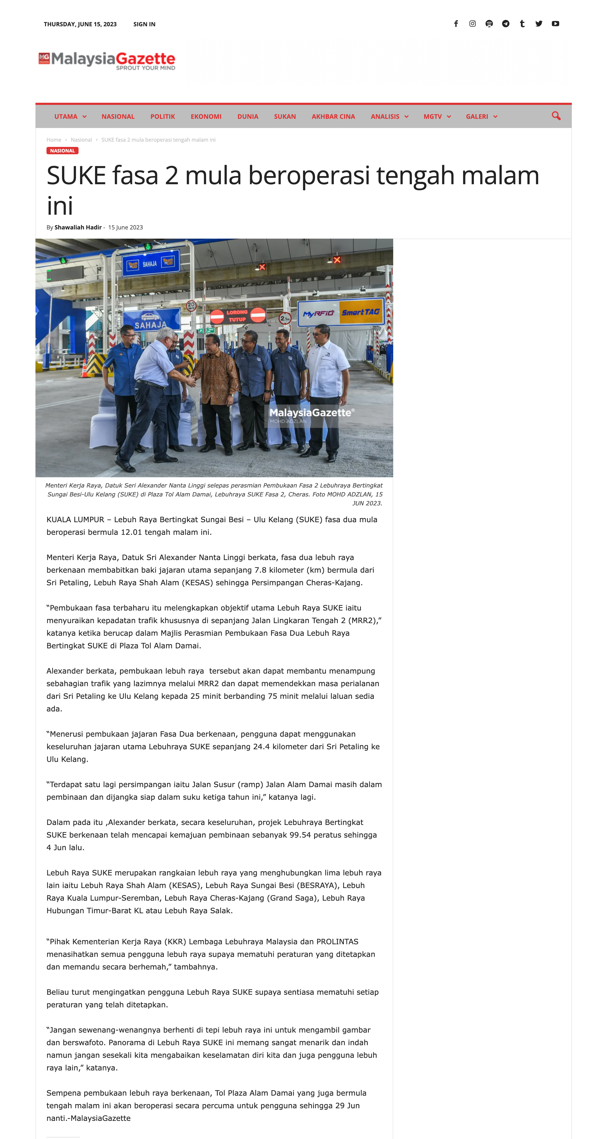 MALAYSIA GAZETTE | SUKE FASA 2 MULA BEROPERASI TENGAH MALAM INI