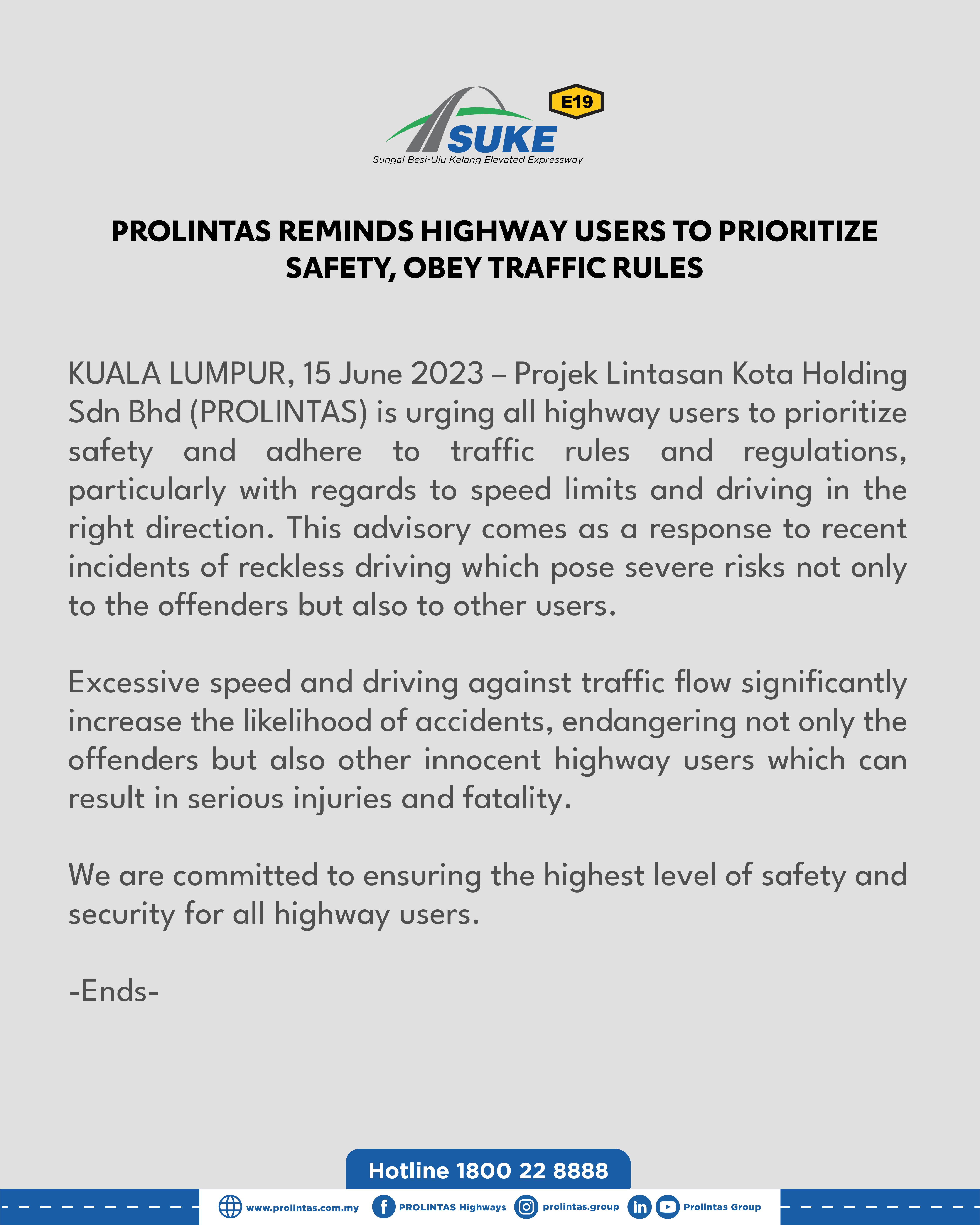 PROLINTAS REMINDS HIGHWAY USERS TO PRIORITIZE SAFETY, OBEY TRAFFIC RULES