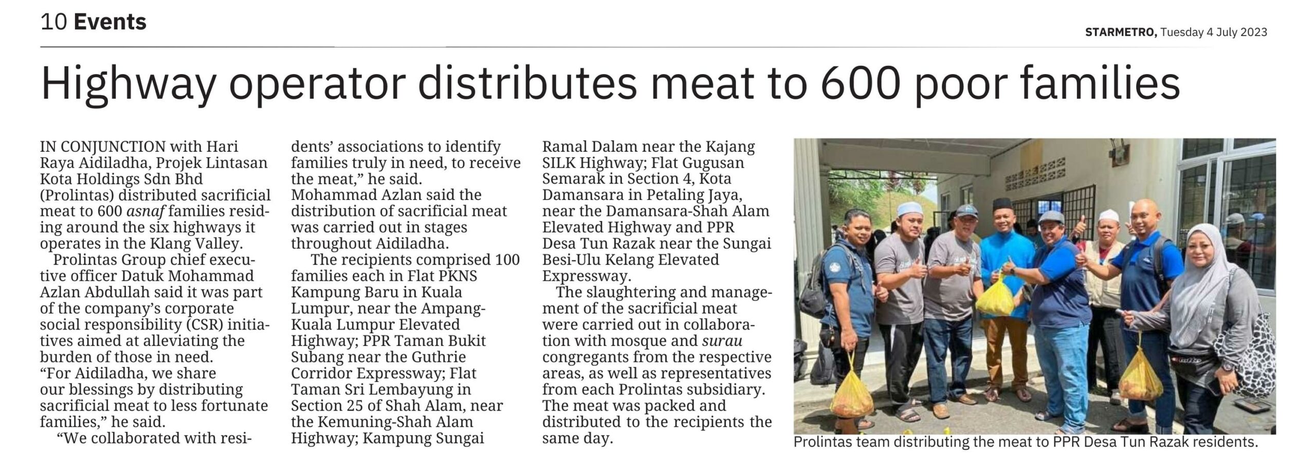 THE STAR | HIGHWAY OPERATOR DISTRIBUTES MEAT TO 600 POOR FAMILIES
