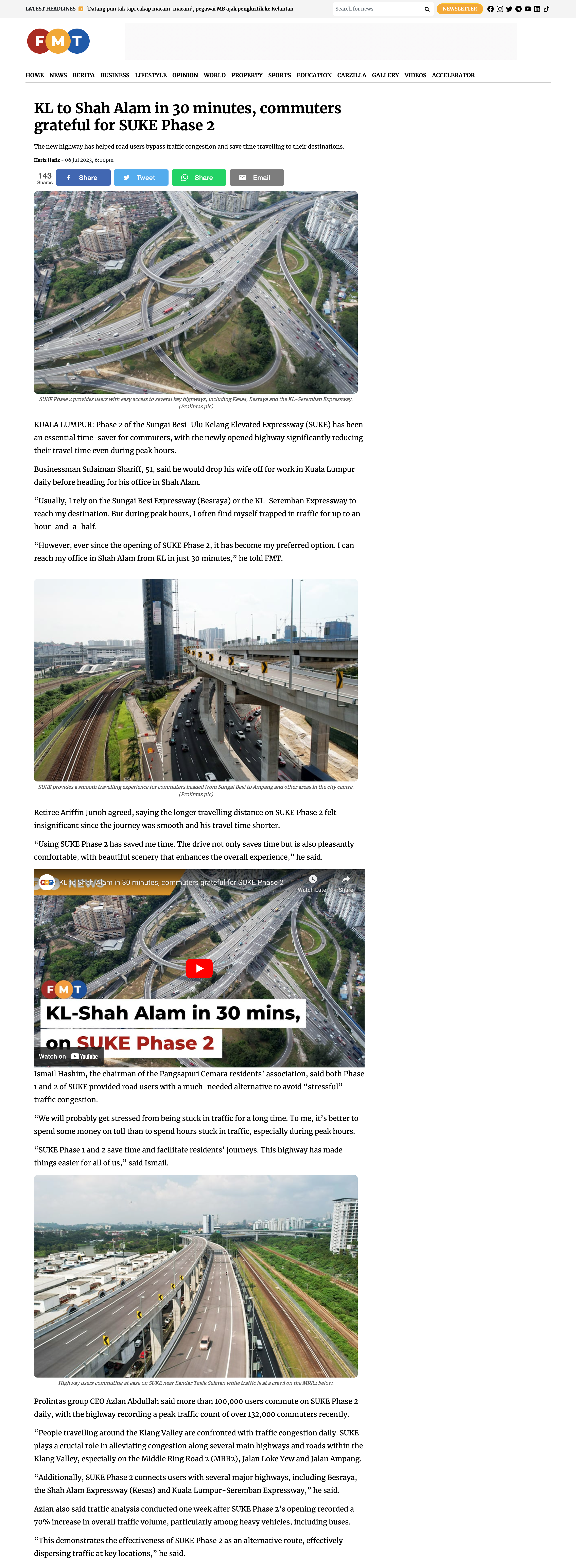 FREE MALAYSIA TODAY | KL TO SHAH ALAM IN 30 MINUTES, COMMUTERS GRATEFUL FOR SUKE PHASE 2