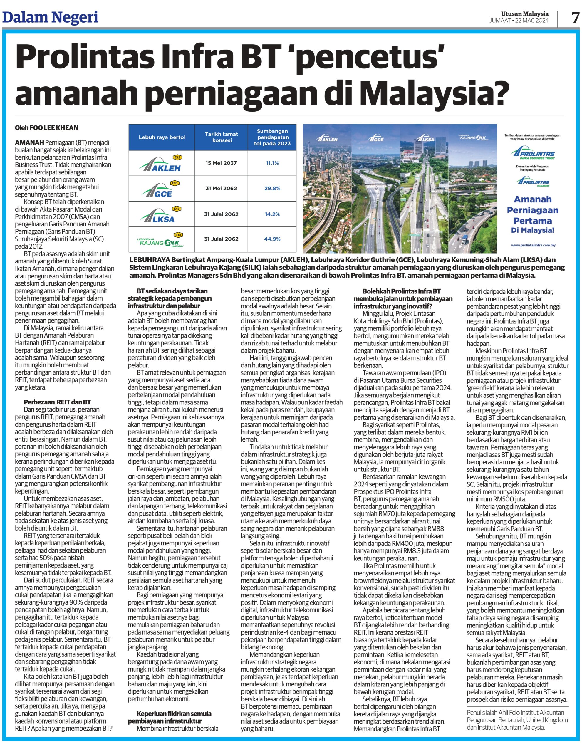 PROLINTAS INFRA BT ‘PENCETUS’ AMANAH PERNIAGAAN DI MALAYSIA